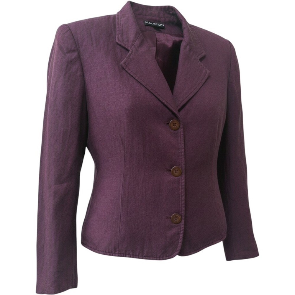 Halston Blazer Jacket Womens 10 Vintage Purple‎ 3 Button Made in USA Designer